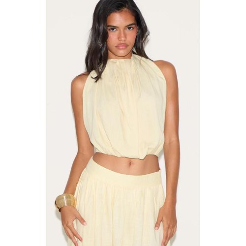 Top Bouffant En Effet Lin Mlang Jaune Citron  Col Haut Et Dos Nu, Jaune Citron
