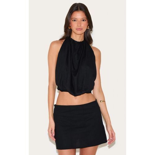 Top Bouffant En Effet Lin Mlang Noir  Col Haut Et Dos Nu, Noir
