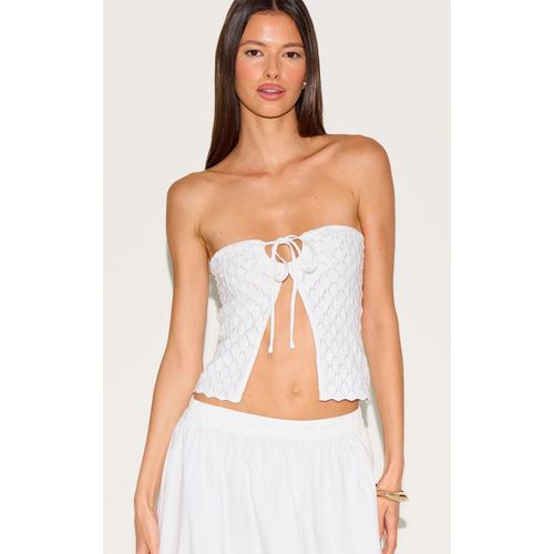 Top Bustier En Maille Style Crochet Texture Blanche  Ourlet Ouvert, Blanc