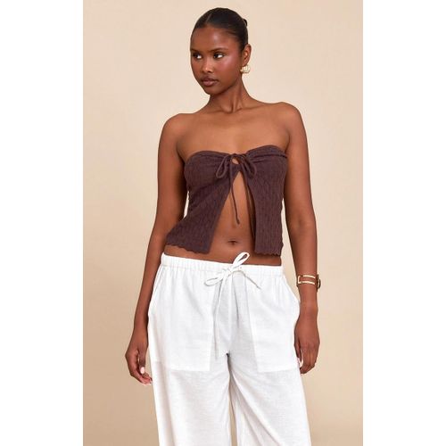 Top Bustier En Maille Style Crochet Texture Chocolat  Ourlet Ouvert, Chocolat