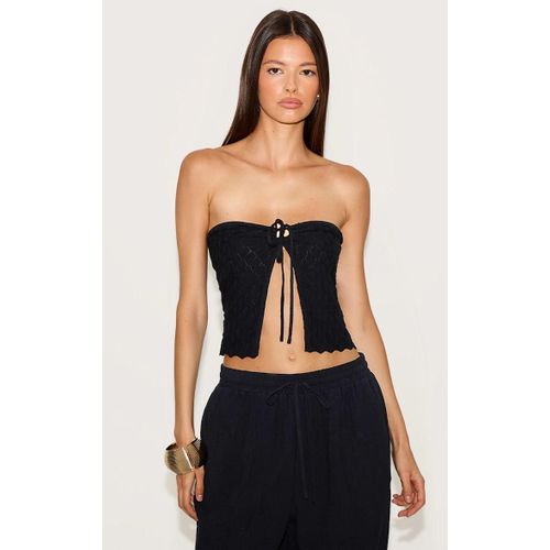 Top Bustier En Maille Style Crochet Texture Noire  Ourlet Ouvert, Noir