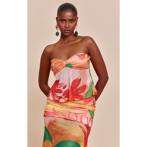 Top Bustier En Mesh Imprim Multicolore, Multicolore