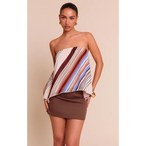 Top Bustier Fluide En Mousseline De Soie Multicolore Imprim Rayures, Multicolore