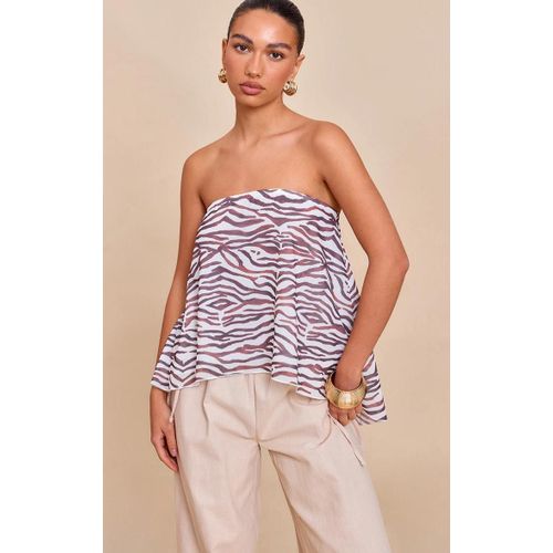 Top Bustier Fluide En Mousseline De Soie Noire Et Blanche Imprim Zbre, Noir & Blanc