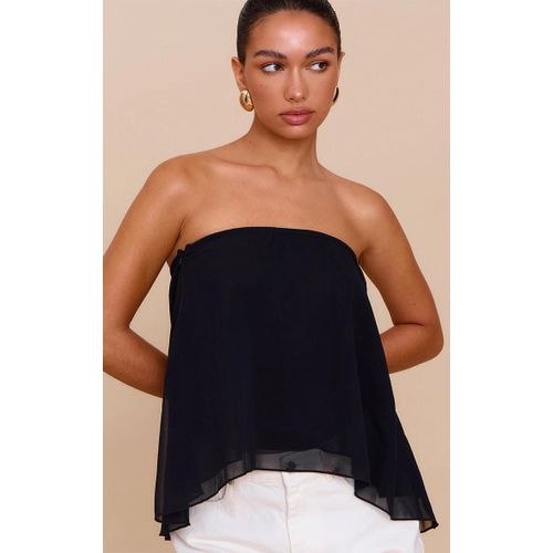 Top Bustier Fluide En Mousseline De Soie Noire, Noir