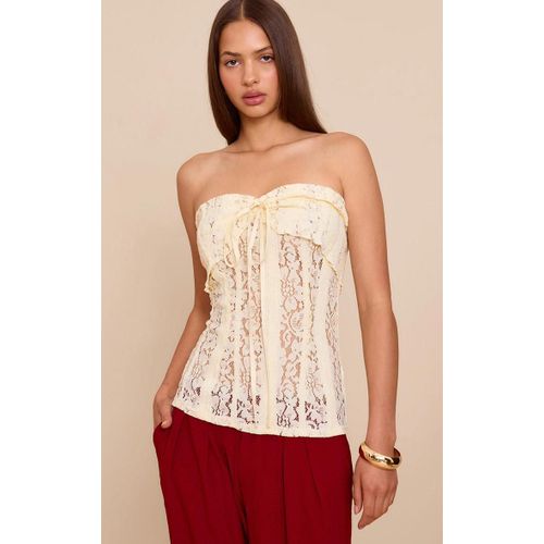 Top Bustier Long Ajust En Dentelle Jaune Citron, Jaune Citron