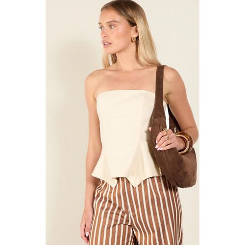 Top Bustier Pplum En Effet Lin Mlang Crme, Crme