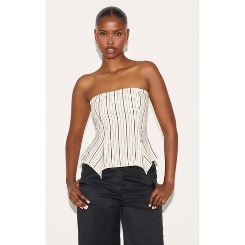 Top Bustier Pplum En Effet Lin Mlang Sable  Rayures, Sable