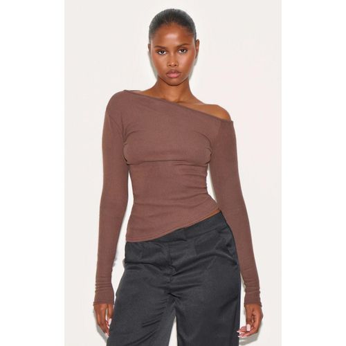 Top Ctel Doux Chocolat  Col Asymtrique Et Manches Longues, Chocolat