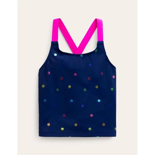 Top De Tankini Crois Dans Le Dos-Pois Confettis Arc-En-Ciel Bleu Marine