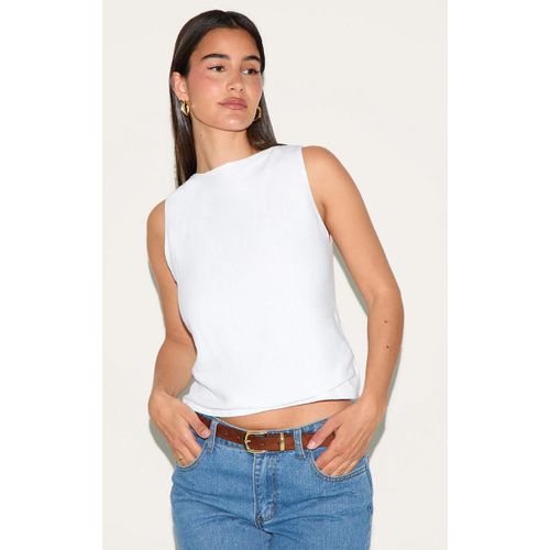 Top En Effet Lin Blanc Sans Manches  Col Bateau, Blanc
