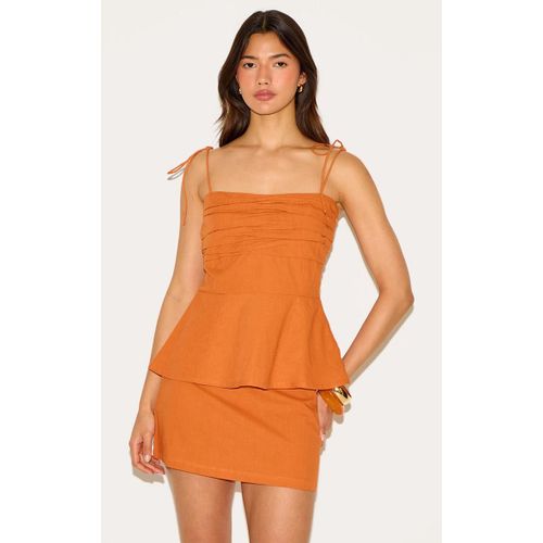 Top En Effet Lin Orange Brl  Bretelles Noues Et Buste Fronc, Orange Brl