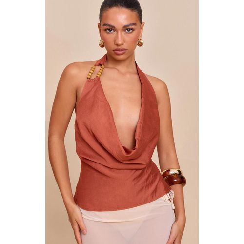 Top En Effet Lin Orange Brl  Perles Et Col Bnitier, Orange Brl