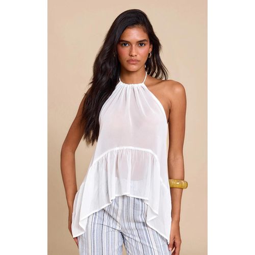 Top En Mousseline De Soie Blanche  Dos Nu, Blanc