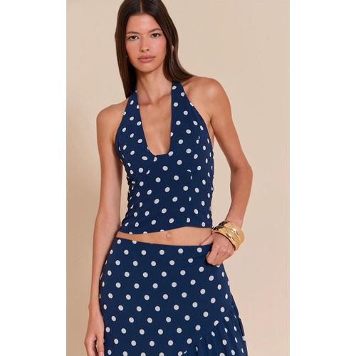 Top En Mousseline De Soie Bleu Marine  Pois Et Dos Nu, Bleu Marine