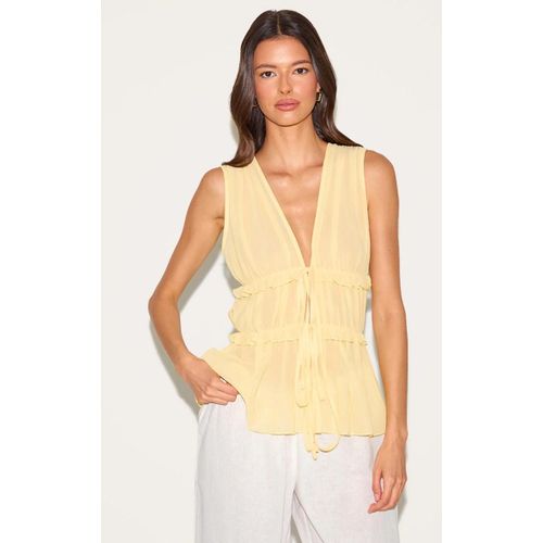 Top En Mousseline De Soie Jaune Citron Nou Devant, Jaune Citron
