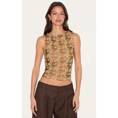 Top En Mousseline De Soie Texture Marron Brode  Col Nageur, Marron