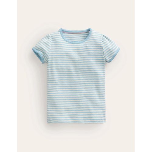 Top En Pointelle  Manches Courtes-Bleu Cleste Clair/Ivoire Doux