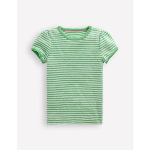 Top En Pointelle  Manches Courtes-Ray Vert Printemps/Ivoire