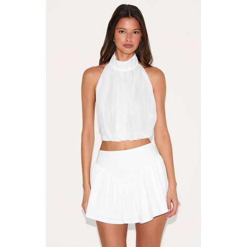 Top Long Bouffant En Mousseline De Soie Blanche, Blanc