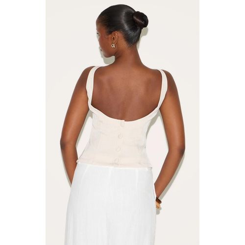 Top Long Crme  Col Bateau Et Boutons Dans Le Dos, Crme
