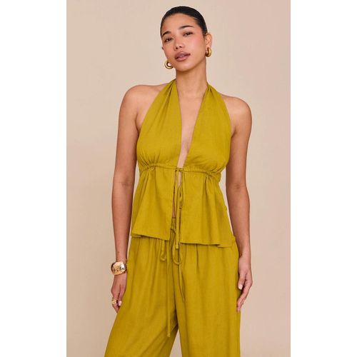 Top Long Effet Lin Moutarde Profond  Taille Noue, Moutarde