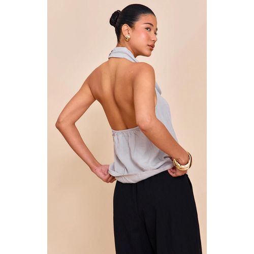 Top Long En Effet Lin Mlang Gris  Dos Nu Et Col Bnitier, Gris