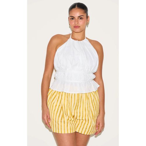 Top Long Grande Taille En Effet Lin Blanc  Volants Et Liens Au Dos, Blanc