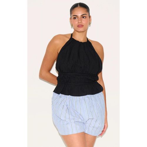 Top Long Noir En Effet Lin Grande Taille  Volants Et Liens Au Dos, Noir