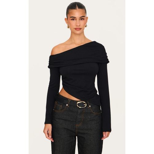 Top Manches Longues En Jersey Noir  Contours Et Col Bardot Repli, Noir