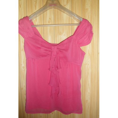 Top Rose Julie Guerlande. Taille 40, Taillant Du 38. Tissu Polyester. Double (Polyester) Fermeture Eclair Ct Gauche. Noeud Devant. Longueur Totale : Environ 65 Cm (En Comptant Les Bretelles).