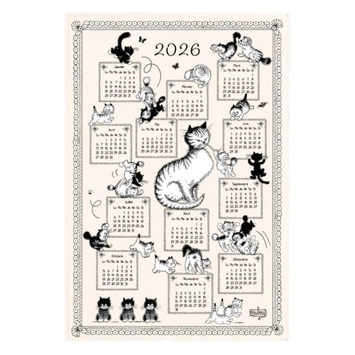 Torchon Dubout Calendrier Chatons 2026 Ecru 48 X 72 Cm Winkler
