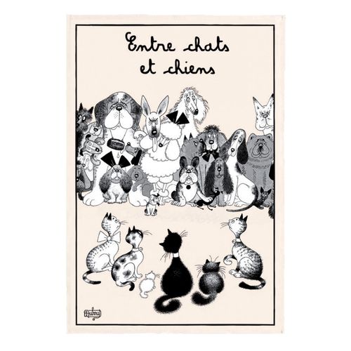 Torchon Dubout Entre Chats Et Chiens Ecru 48 X 72 Cm Winkler