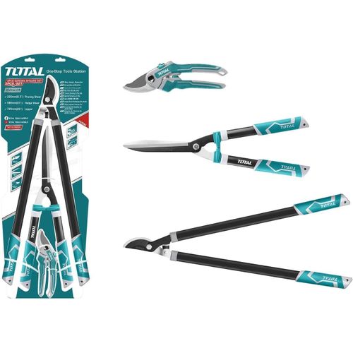 Total Tools - Ensemble De Coupe Pour Jardinage Mod. Tht1576033 - Set De 3 Ciseaux De Taille: 1 De 220 Mm,1 Cisaille  Haies De 580 Mm Et 1  Deux Mains De 725mm-Kit Complet Pour Taille Et Jardin
