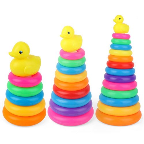 Tour Arc-En-Ciel ducatif Pour Enfant En Bas ge, Cercle D'empilage Amusant, Jeu De Puzzle De Canard, Pyramide, Jouet De Cognition De Couleur, Cadeaux, 1 Ensemble