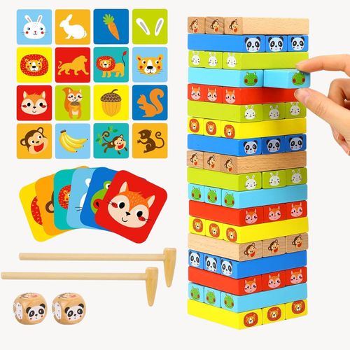 Tour Jenga Animaux, Tour De Blocs Empilables En Bois, Jeu De Socit Educatif