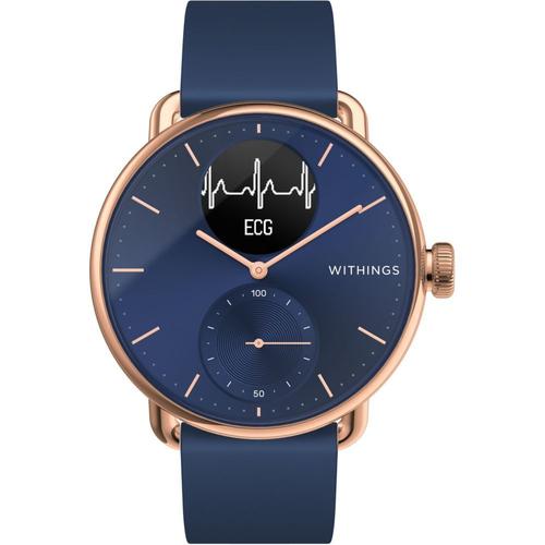 Withings Scanwatch - 38 Mm - Rose Or - Suivi D'activits Avec Bracelet - Silicone - Bleu - Monochrome - Bluetooth - 58 G