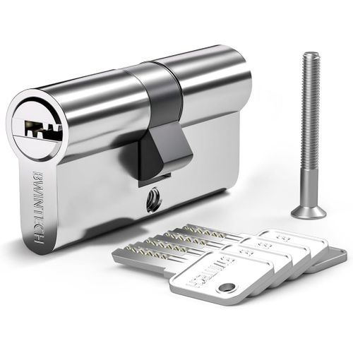Trahoo-1 Pice 40/40mm Euro Cylindre En Laiton, 80mm Cl/Serrure  Cylindre  Cl Avec 5 Cls Horizontales En Laiton,Anti Picking,Anti Perage,Anti Snap,Anti Bumping,Finition Chrome