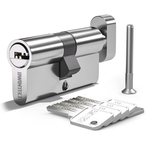 Trahoo-1 Pice 40t/40mm Euro Cylindre En Laiton, 80mm Serrure  Barillet  Bille/Cne Avec Poigne Ovale Et 5 Cls Horizontales En Laiton,Anti Picking,Anti Perage,Anti Snap,Finition Chrome