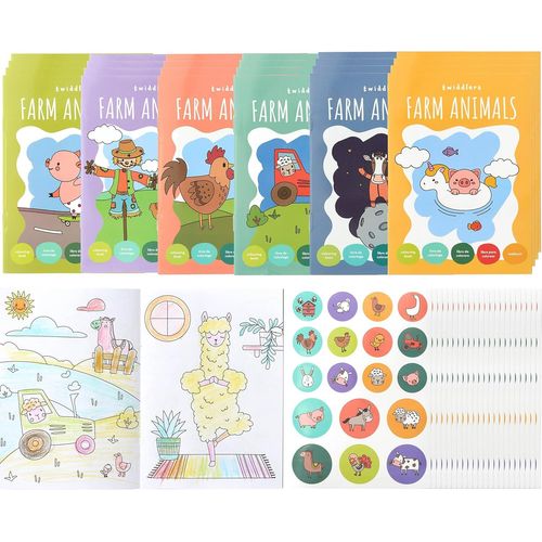 Trahoo-24 Mini Livres De Coloriage Pour Sacs De Fte, Avec Autocollants - Thme Des Animaux De La Ferme, Mini Livres A6 Pour Les Enfants De 4  8 Ans, Parfaits Pour Remplir Les Sacs De Fte.