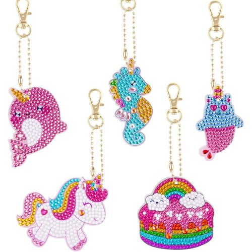 Trahoo-Diamond Painting Portes-Cls, 5pcs 5d Diy Peinture Diamant Portes-Cls Pendentif, Licorne Diamond Art Keychain Pendentif Pour Sac  Dos Sac  Main Dcoration, Cadeau De Garon Filles