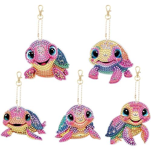 Trahoo-Diamond Painting Portes-Cls, 5pcs 5d Diy Peinture Diamant Portes-Cls Pendentif, Tortue Diamond Art Keychain Pendentif Pour Sac  Dos Sac  Main Dcoration, Cadeau De Garon Filles