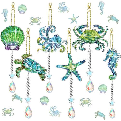 Trahoo-Diamond Painting Portes-Cls, 6pcs 5d Diy Peinture Diamant Portes-Cls Pendentif, Animaux Marins Diamond Art Keychain Pendentif Pour Sac  Dos Sac  Main Dcoration, Cadeau De Garon Filles