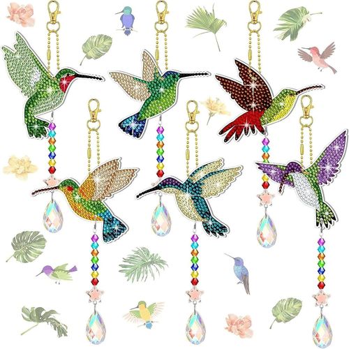 Trahoo-Diamond Painting Portes-Cls, 6pcs 5d Diy Peinture Diamant Portes-Cls Pendentif, Oiseaux Migrateurs Diamond Art Keychain Pendentif Pour Sac  Dos Sac  Main Dcoration, Cadeau De Garon Fille