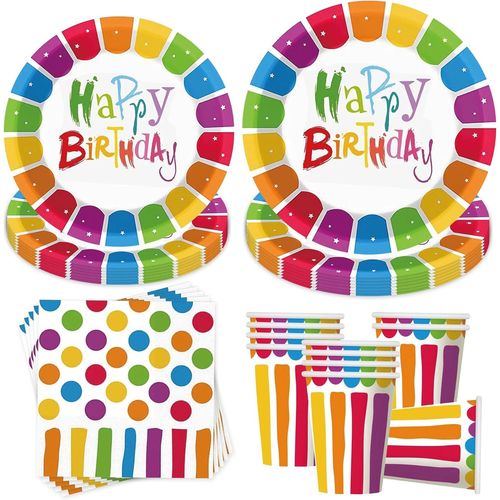 Trahoo-Kit Vaisselle Anniversaire,Party Set, Assiettes, Serviettes Et Gobelets, Dcoration De Table, Dcoration D'anniversaire,Assiette Carton Papier Tasses Serviettesr Nappe Pour Fte De Nol
