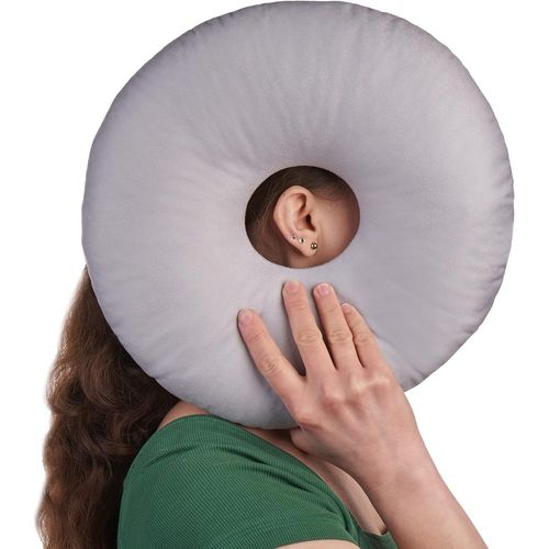Trahoo-Oreiller Avec Trou | Soulage Douleur Des Oreilles | Oreiller De Piercing Dormir Sur Ct | Rembourrage Rglable | Beignet | Rduit Pression Auriculaire | Piercing Pillow (Grey)