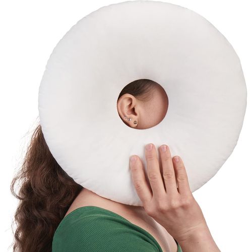 Trahoo-Oreiller Avec Trou | Soulage Douleur Des Oreilles | Oreiller De Piercing Dormir Sur Ct | Rembourrage Rglable | Oreiller Beignet | Rduit Pression Auriculaire | Piercing Pillow (White)