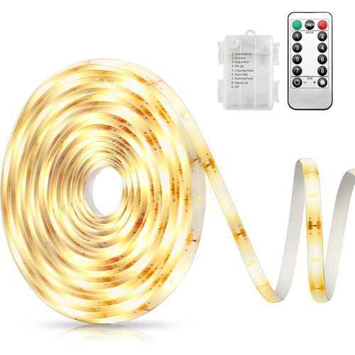 Trahoo-Ruban Led, 5m 150 Led Chambre Avec TLCommande, Bande Led Lumineuse Tanche, AutoadhSive, 8 Modes Variable, Led Strip Batterie Pour Salon, RTro-Clairage Tv, Fte