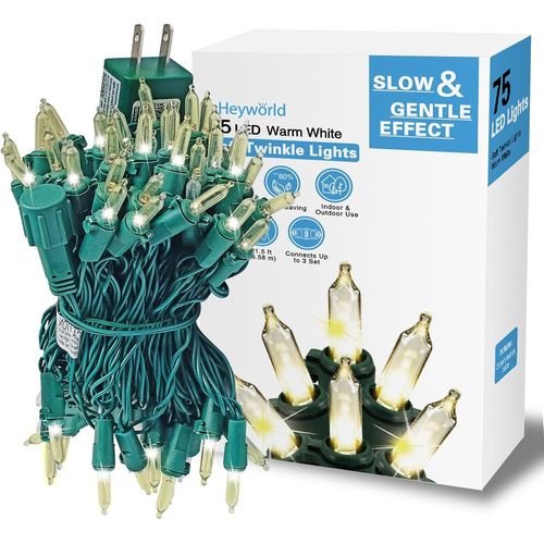 Trahoo-Slow Twinkle Lights 75 Led Gentle Twinkling Christmas Lights, Ul Certified Waterproof String Lights, 37 Of 75 Lights Twinkle, 28 Feet, Connect Up To 3 Sets End To End, Indoor Outdoor Use