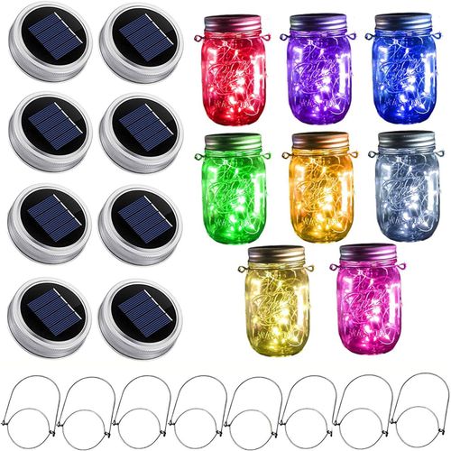 Trahoo-Upgraded Solar Mason Jar Lights, 8 Pack Waterproof Fairy Firefly Jar Lids String Lights With Hangers(Jars Not Included), Patio Yard Garden Wedding Easter Decoration - 8 Colors